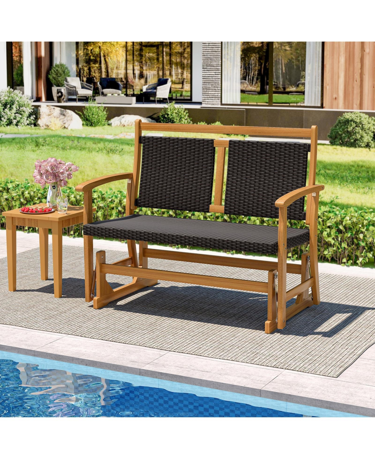 Patio Loveseat with Curved Armrests for Outdoor Seating