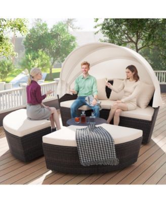 Round Patio Daybed with Adjustable Retractable Canopy