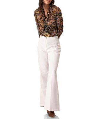 Women's V-Neck Ruffle Trim Printed Blouse