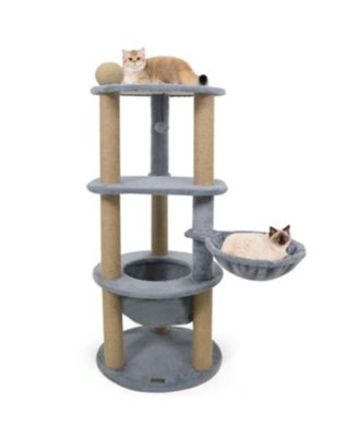47"Tall Multi-Level Cat Tree with Scratching Posts in Light Grey