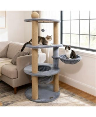 47"Tall Multi-Level Cat Tree with Scratching Posts in Light Grey