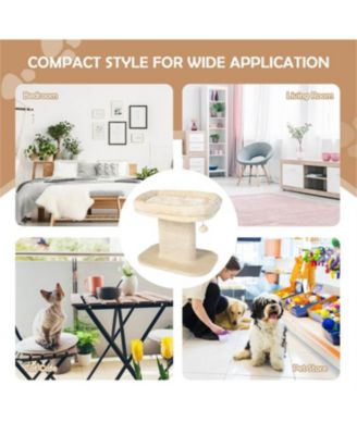 Cat Tree Tower with Large Plush Perch and Scratching Plate in Beige