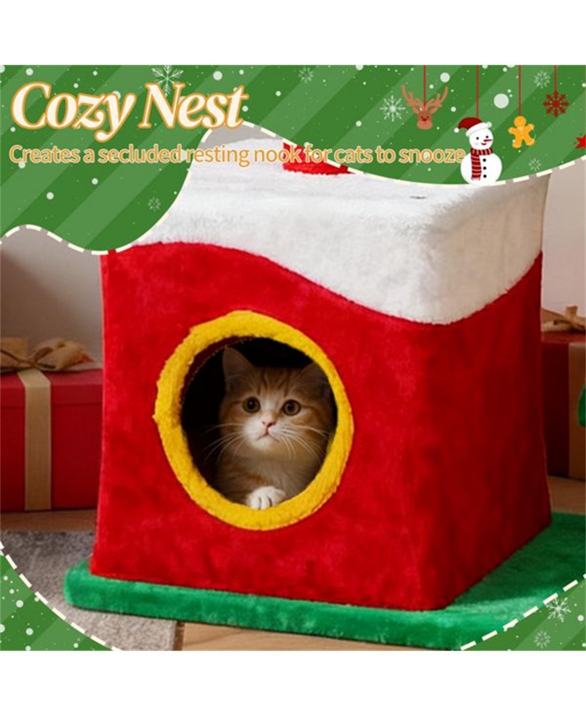 Aostirmotor 29.5" Tall Multi-level Cat Tower with Cat Condo in Red