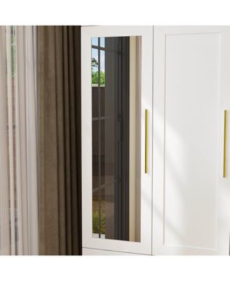 Wardrobe with Top Cabinet and Mirror, Bedroom Closet, Armoire,