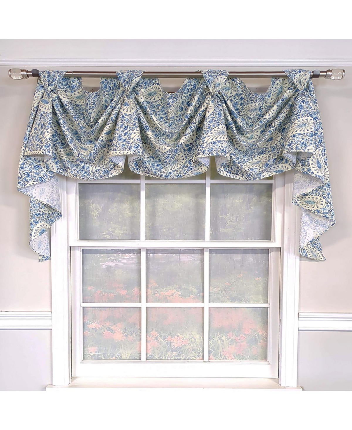Rlf Home Paisley Verveine 3-s Victory 100% Cotton Tab Top Swag Window Curtain 54" x 25" Blue