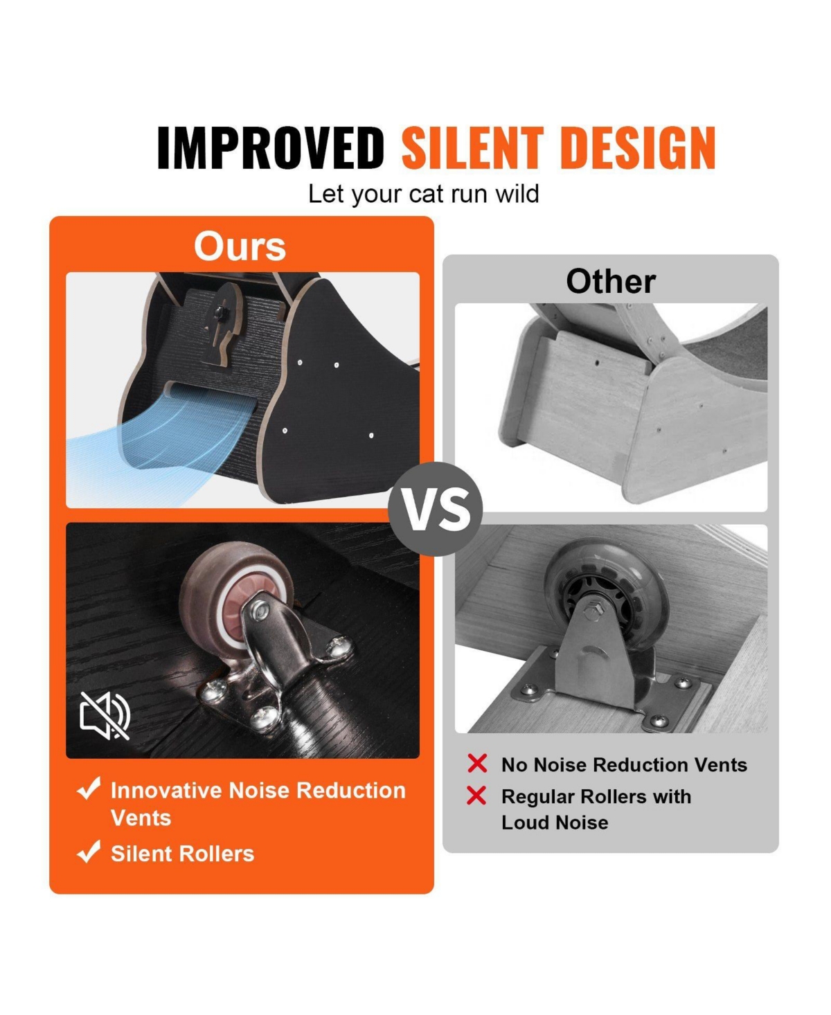 Aostirmotor 43.3 in Wooden Cat Running Wheel with Runway in Black