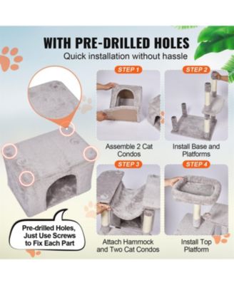 72" Cat Tower with 2 Cat Condos Scratching Post in Light Grey