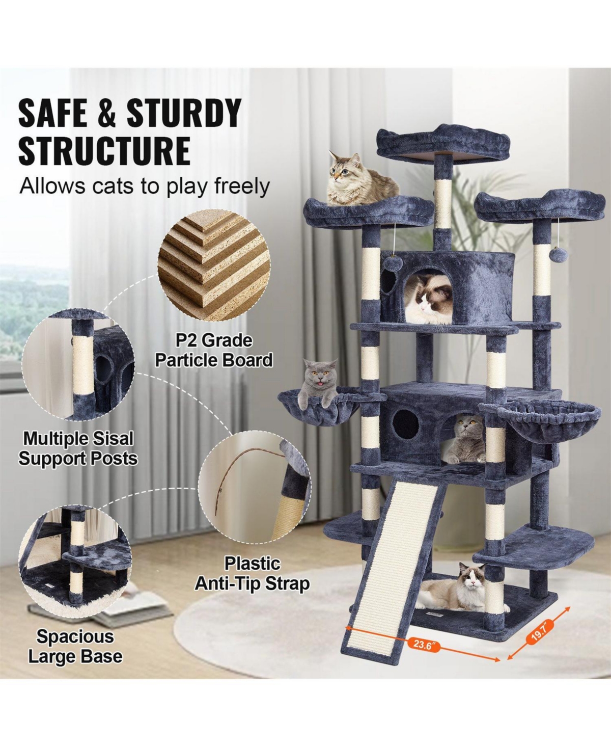 Aostirmotor 68.5" Cat Tower with Cat Condos Scratching Post in Blue