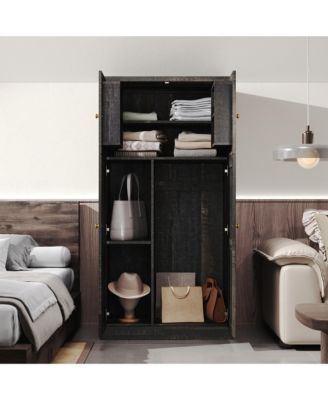 4-Door Wardrobe With Strong Storage，Bedroom Closet，Armoire,Brown