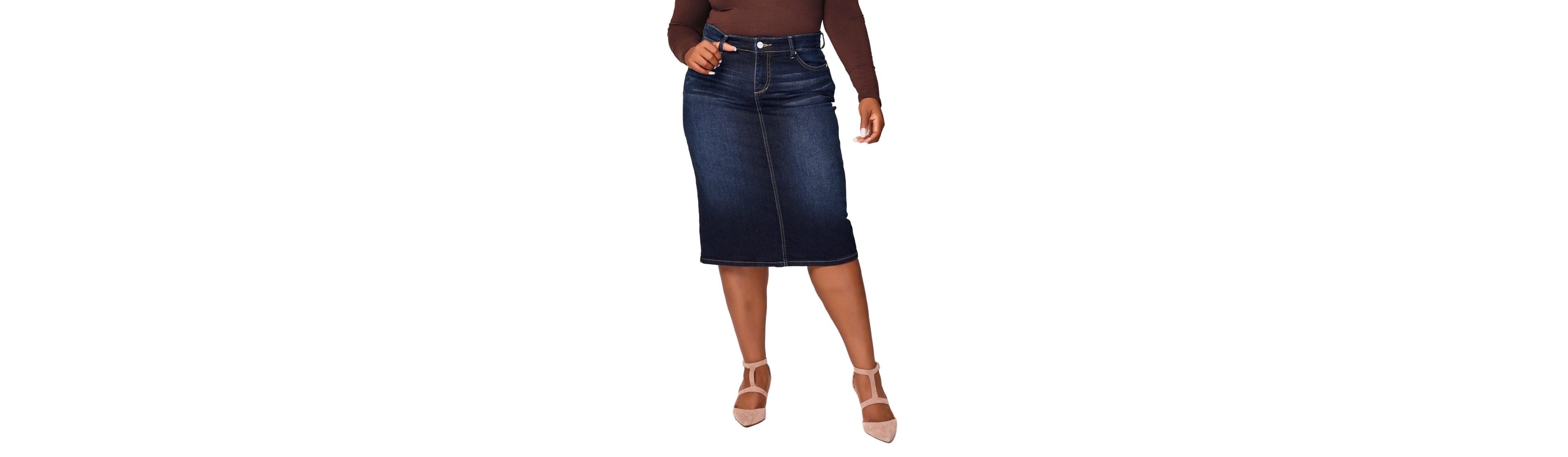 Slink Jeans Women's Denim Midi Skirt in 28"length with side vents - Emma