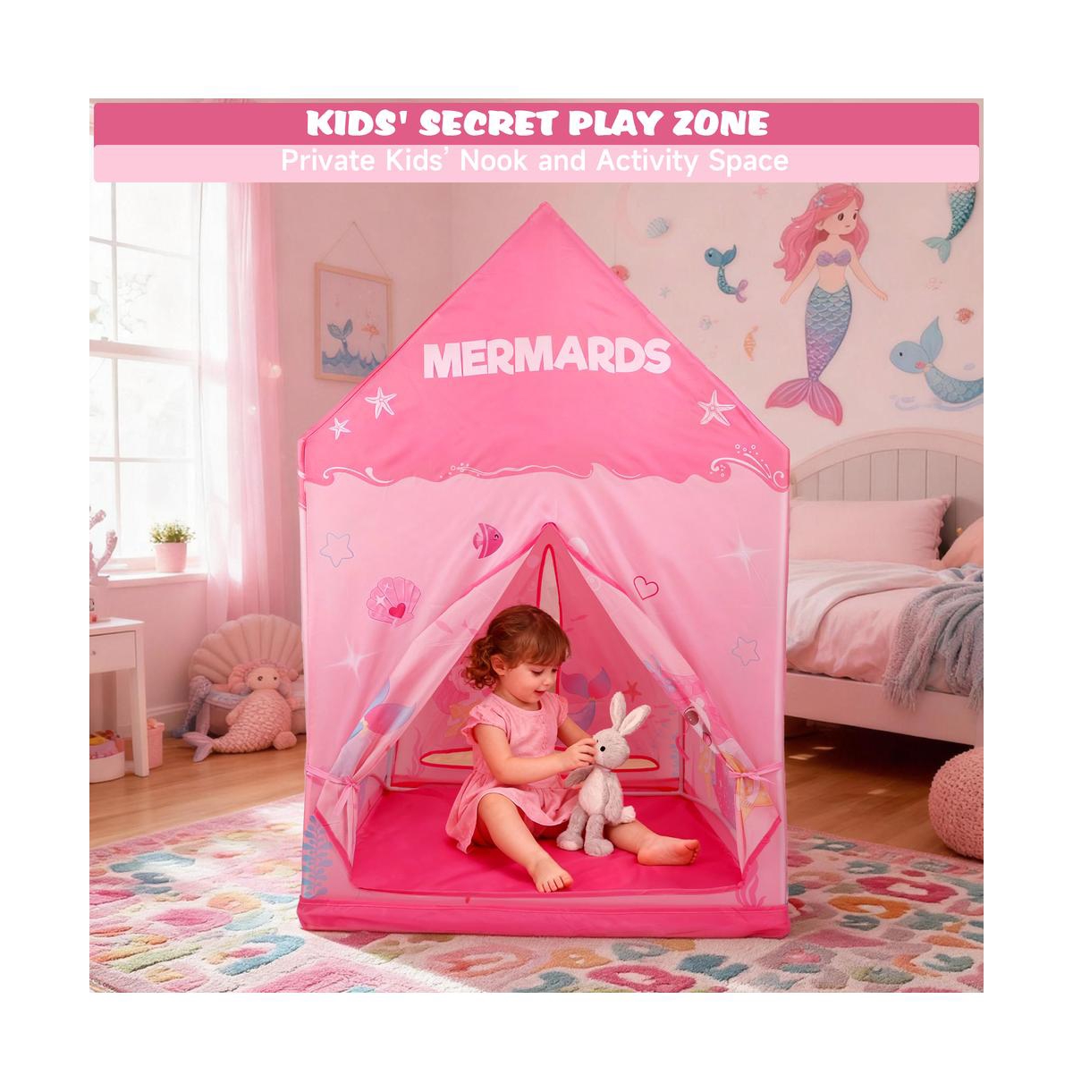 Bruce & Shark Mermaid Themed Play Tent for Kids, Playhouse for Indoor & Outdoor