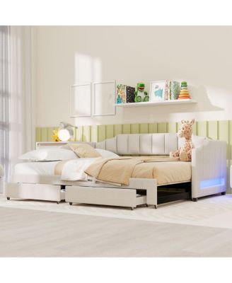 Twin XL Extendable Upholstered Daybed with Storage & LED