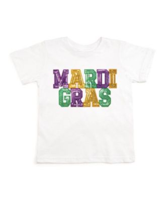 Little Girls Mardi Gras Sequin Patch Short Sleeve T-Shirt