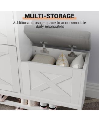 2-Drawer Flip Shoe Cabinet with Bench, Rustic Brown, Hidden Storage & Hooks for Entryway or Living Room.