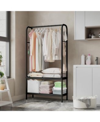 Heavy Duty Clothes Rack Freestanding Garment Rack With Shelves Metal Clothing Closet Storage Portable Clothes Hanger