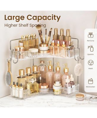 2 Tier Bathroom Organizer with Hooks for Makeup and Skincare