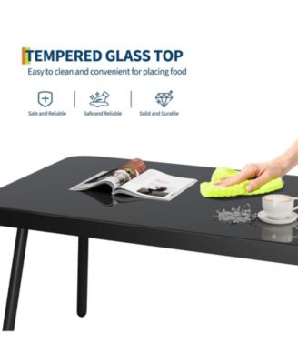 Patio Furniture Set, 2 PE Wicker Chairs with loveseat & Glass Top Coffee Table, Outdoor Couch Set with 5mm Cushions for Balcony