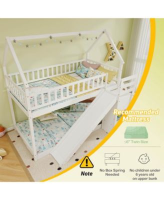 Twin Over Twin Bunk Bed with Slide & Staircase with Storage Compartments