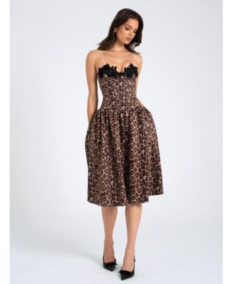 Women Uchenna Cheetah Print Stretchy Strapless Midi Dress with lace trim