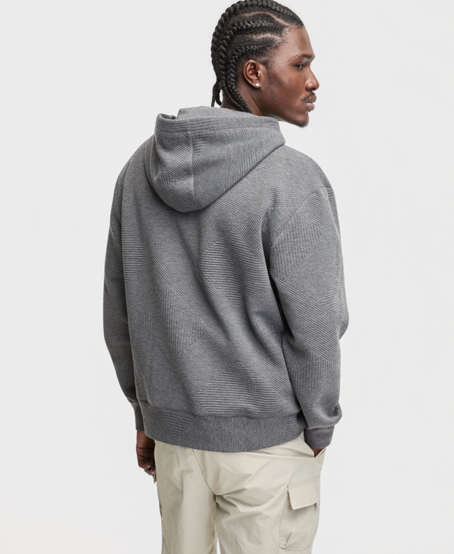 Men's Long-Sleeve Relaxed Quilted Cotton Hoodie