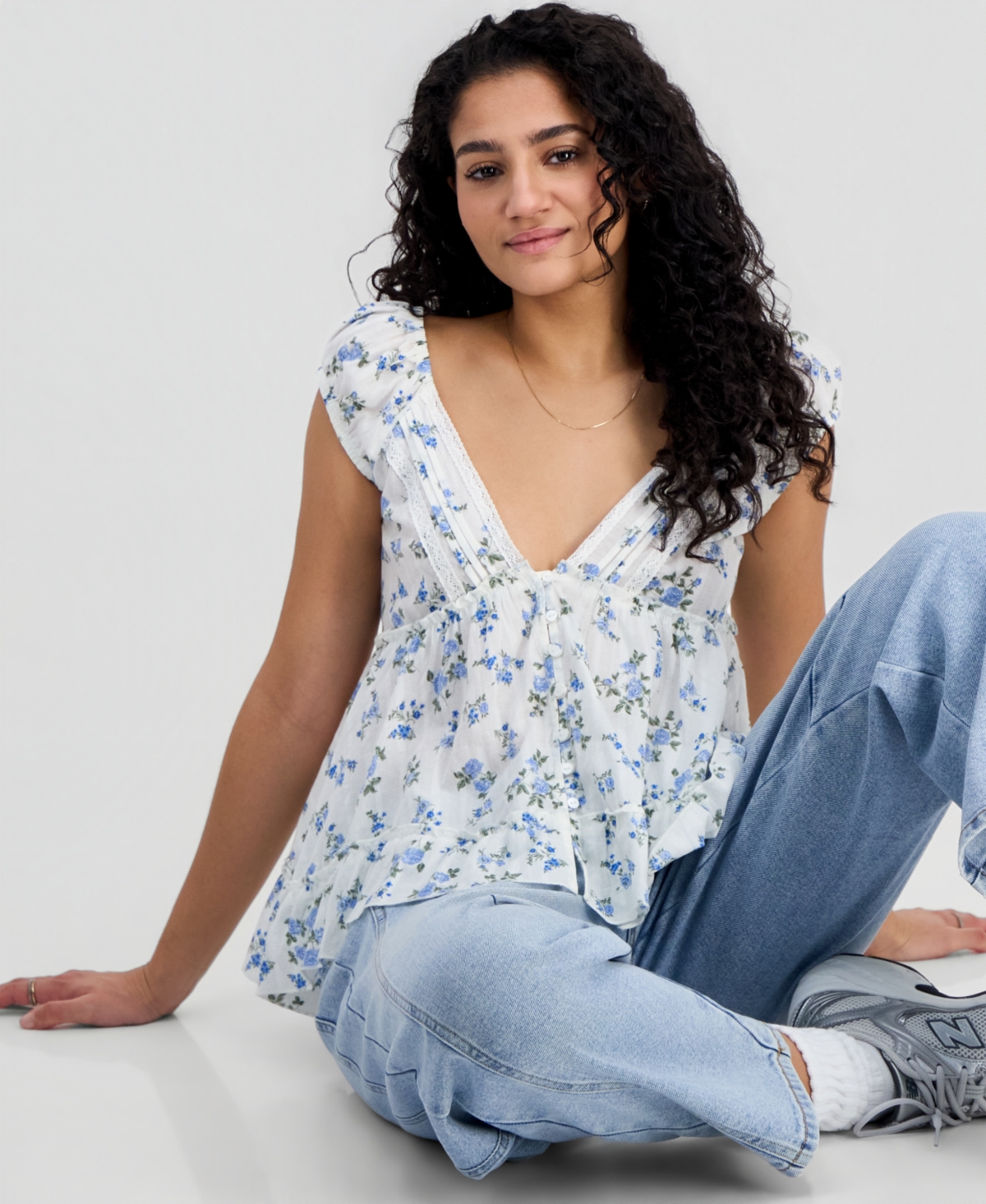 Self Esteem Juniors' Cotton High-Low Peasant Top