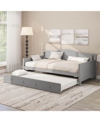 Twin Size Daybed with Trundle Solid Wood Sofa Bed with Slats Support Guest Bed