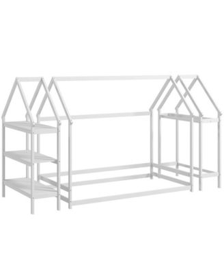 Twin Size House Bed Montessori Floor Bed with Detachable Storage Shelves