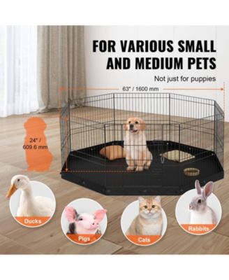 Dog Playpen, 8-Panel Foldable Metal Exercise Pen w/ Bottom Pad, 24 in H, Puppy Fence w/ Ground Stakes, Indoor/Outdoor