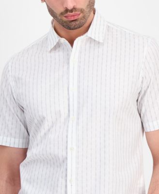 Men's Cotton Textured-Stripe Short-Sleeve Shirt