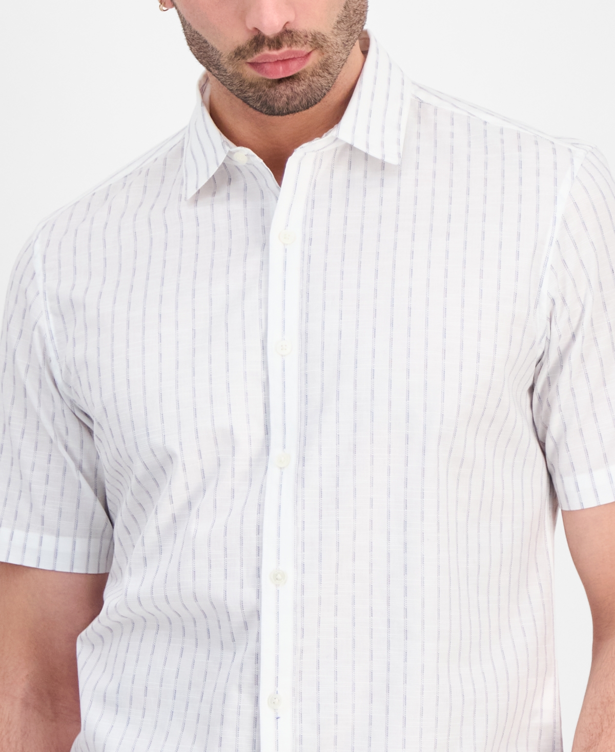 Alfani Men's Cotton Textured-Stripe Short-Sleeve Shirt, Macy's Exclusive