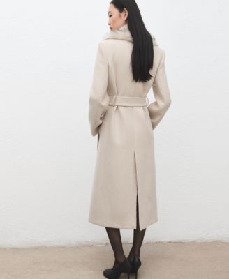 Women's Fur Collar Manteco Wool Coat