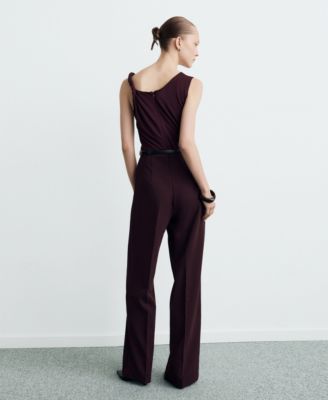 Women's Asymmetrical Neckline And Belt Jumpsuit