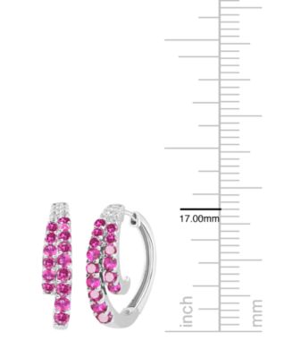Lab-Grown Ruby (1 ct. t.w.) and White Sapphire (0.02 ct. t.w.) Hoop Earrings in Sterling Silver (Also Available in Emerald, Sapphire)