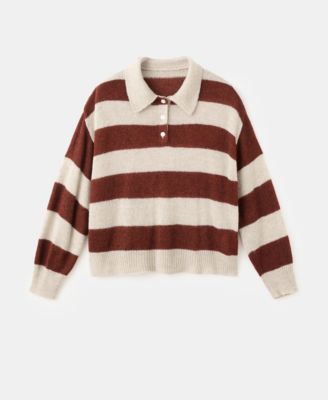 Women's Striped Polo-Neck Sweater