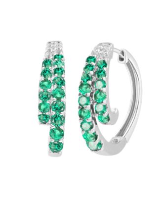 Lab-Grown Ruby (1 ct. t.w.) and White Sapphire (0.02 ct. t.w.) Hoop Earrings in Sterling Silver (Also Available in Emerald, Sapphire)