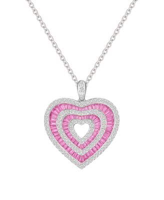 Lab-Grown Pink Sapphire (1.2 ct. t.w.) and White Sapphire (1 ct. t.w.) Heart Pendant Necklace in Sterling Silver