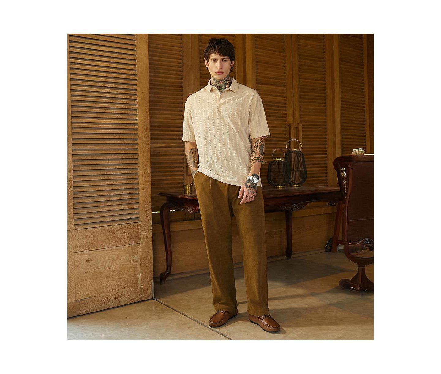Мужская футболка Cahoot Campus Sutra Tactile Oversized Polo, цвет: Белый — фото 6