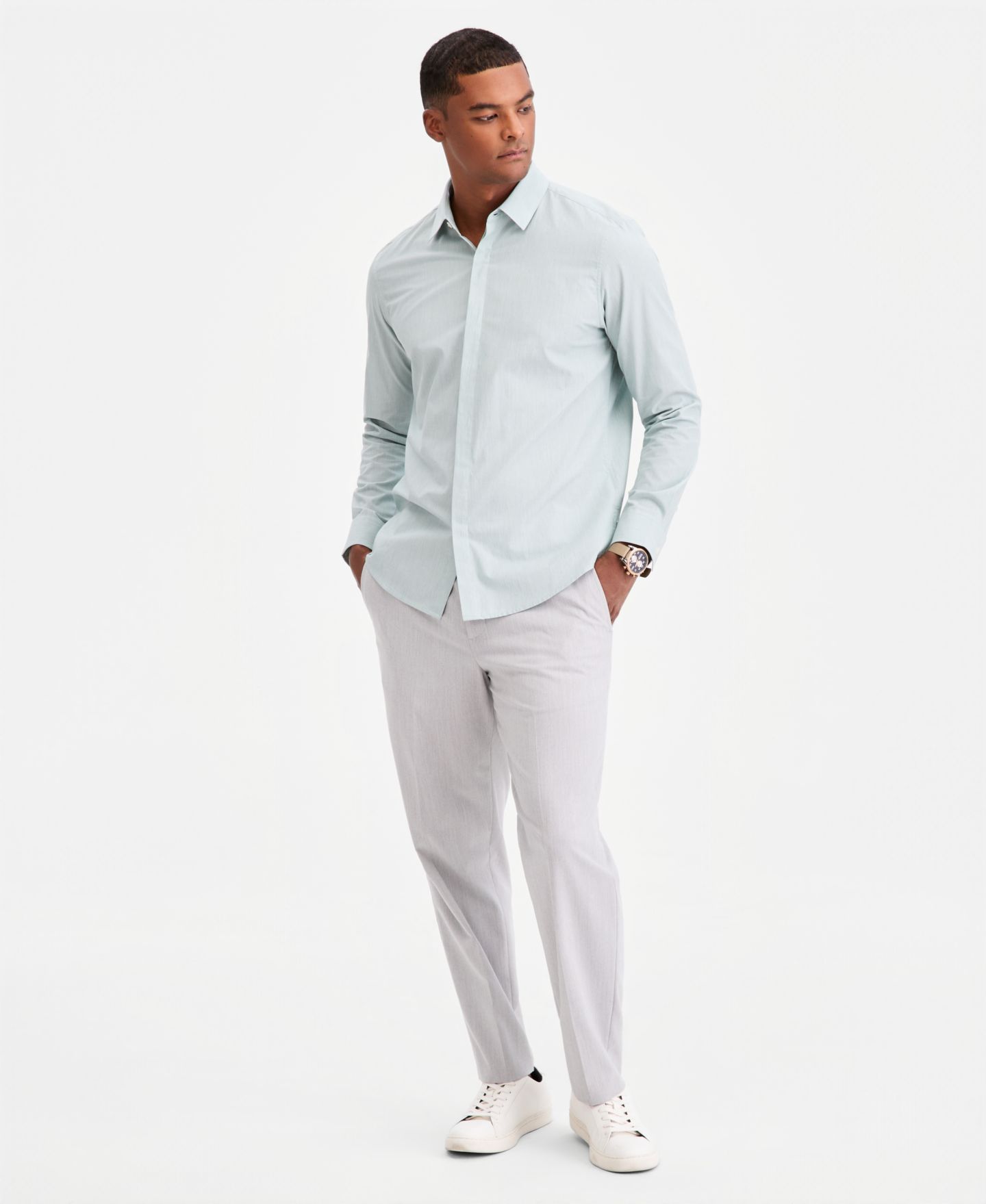 Мужская рубашка Alfani Aflani Luke Cotton Long-Sleeve Button, цвет: Состаренный шалфейный — фото 2