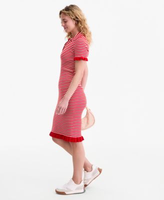 Women's Ruffle-Trim Knit Midi Sweater Dress