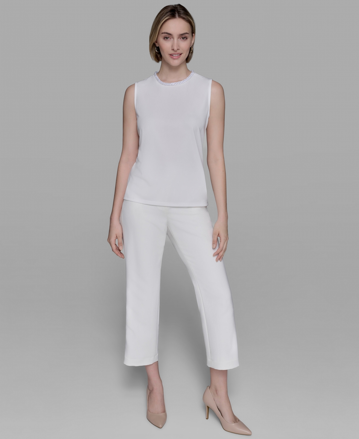 Karl Lagerfeld Paris Women's Bead-Trim Sleeveless Top