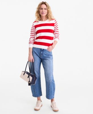 Women's Mixed-Stripe Crewneck Sweater