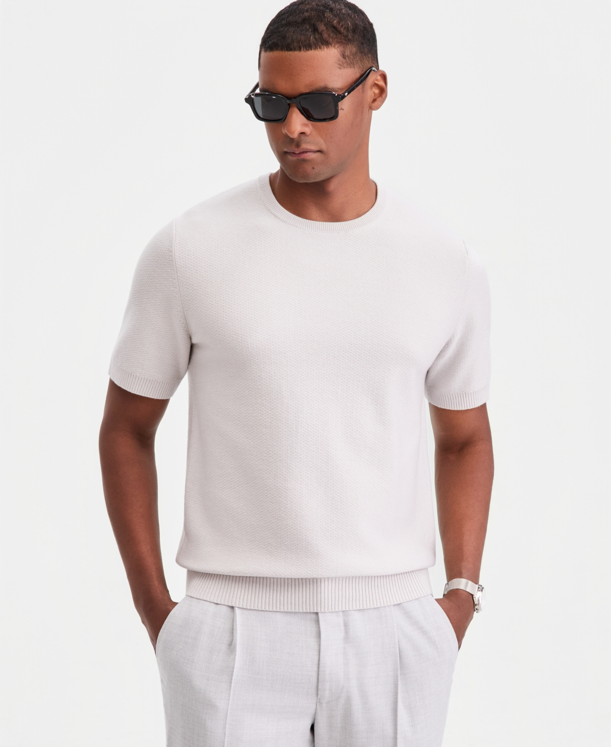 Alfani Men's Oversized Pique Knit Short-Sleeve Sweater, Macy's Exclusive