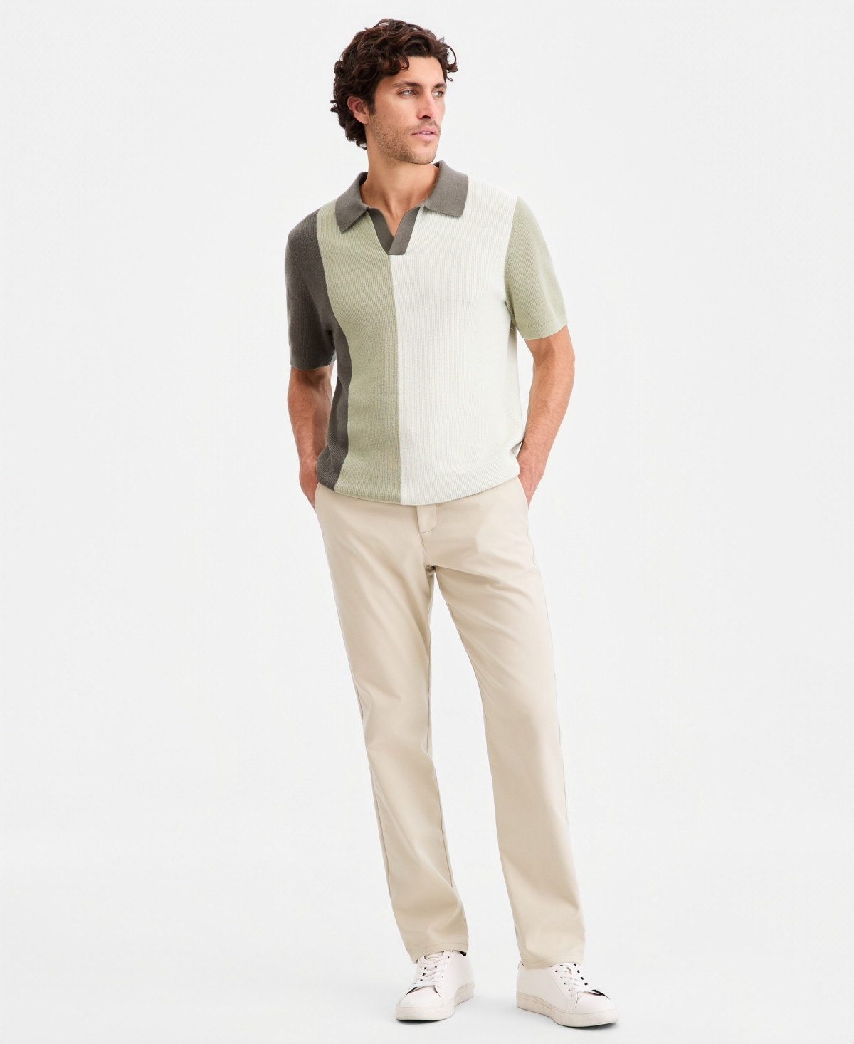 Alfani Men's Cotton Colorblocked Johnny Collar Sweater, Macy's Exclusive