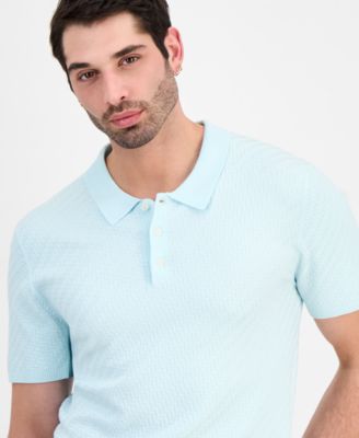 Men's Basketweave Short-Sleeve Polo Sweater