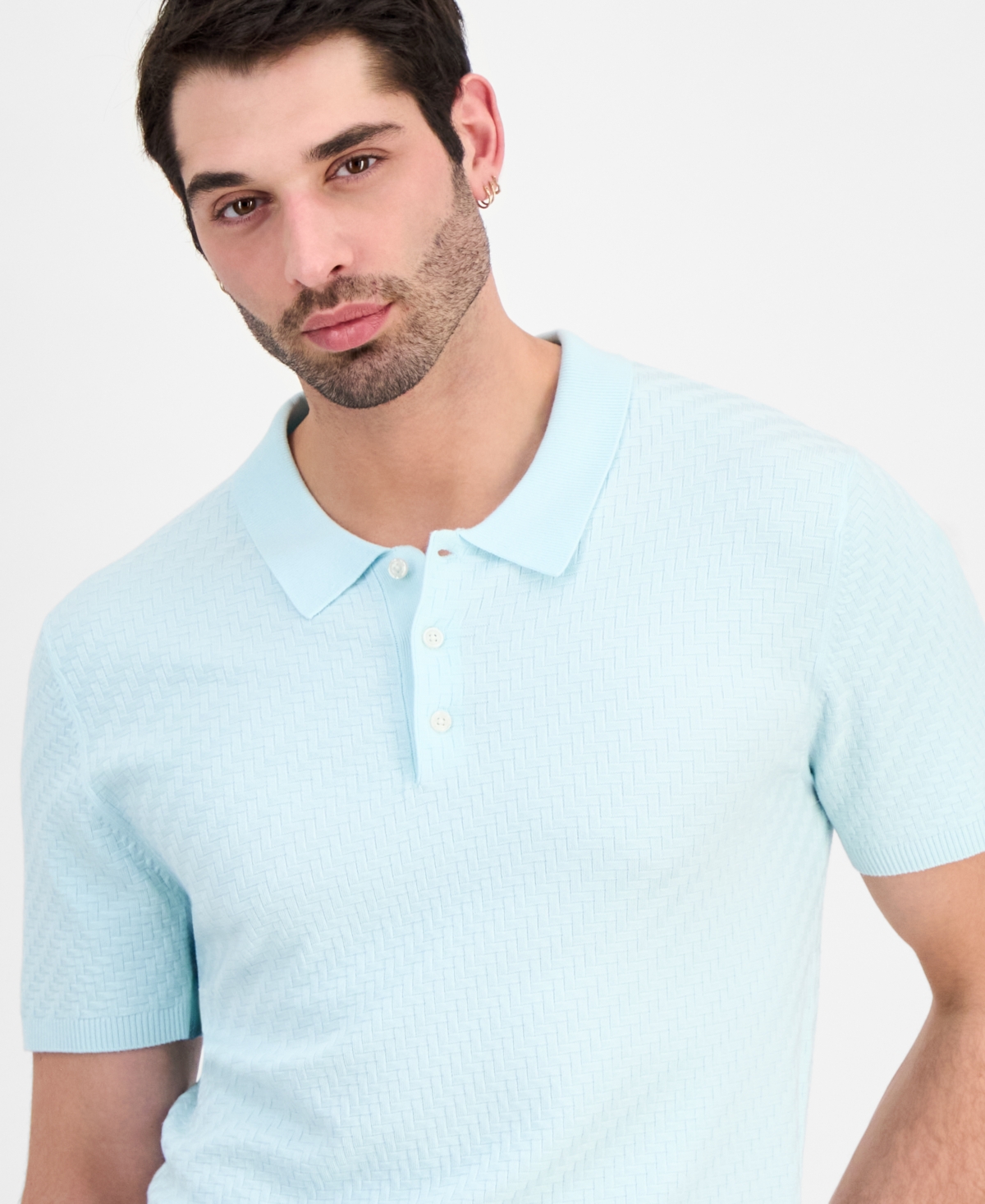 Alfani Men's Basketweave Short-Sleeve Polo Sweater, Macy's Exclusive