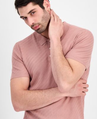 Men's Basketweave Short-Sleeve Polo Sweater
