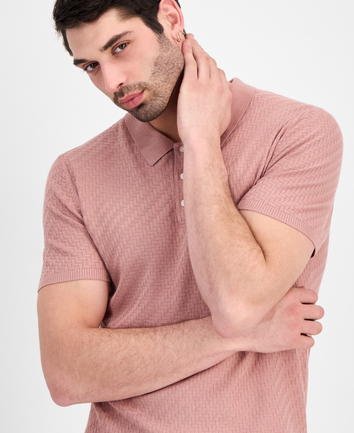 Alfani Men's Basketweave Short-Sleeve Polo Sweater, Macy's Exclusive