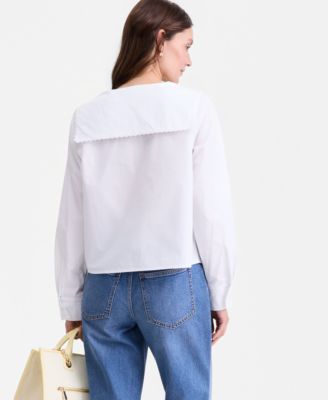 Women's Lace Trim Sailor Collar Long-Sleeve Blouse