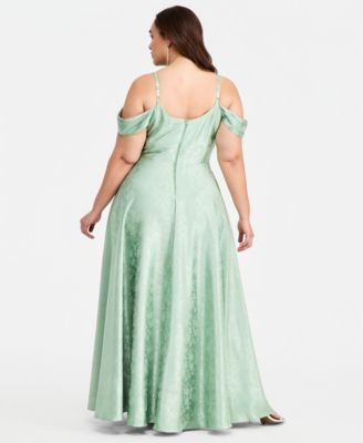 Trendy Plus Size Off-The-Shoulder Satin Jacquard Gown