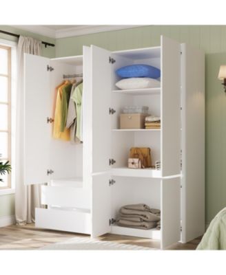 Large Wardrobe With 6-Door 2-Drawer，Bedroom Closet, Armoire, White